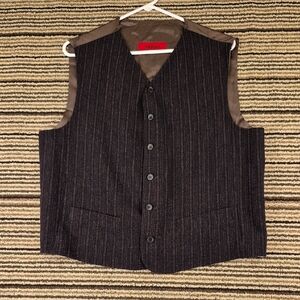 HUGO BOSS Red Label Dark Brown Striped V Wool Blend Mens Large 42 Waistcoat Vest